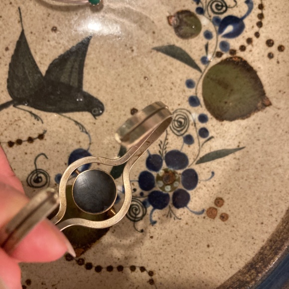 Pair Malachite shell Crystal stone Alpaca Silver bracelet Cuff - Picture 7 of 13